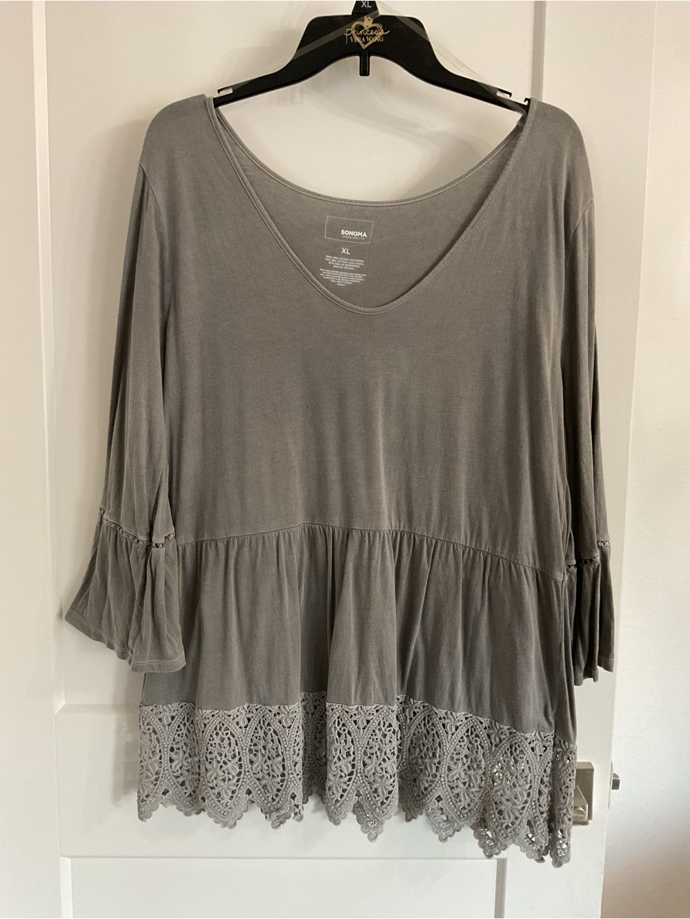 SONOMA Gray V-Neck Tunic with Lace Hem